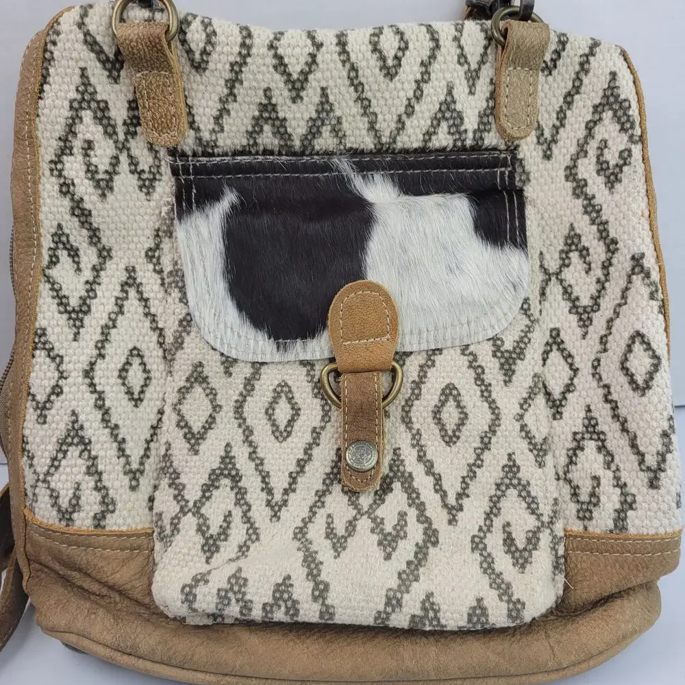 Myra bag Amber upcycled canvas & cowhide backpack S-1332